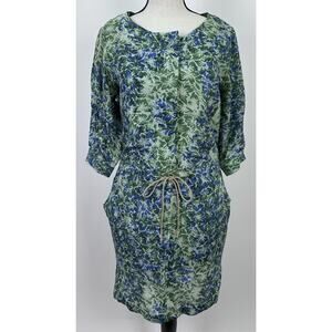 ⭐️ Hanii Y Green Blue Floral Silk Dress Tie Waist Sz 38